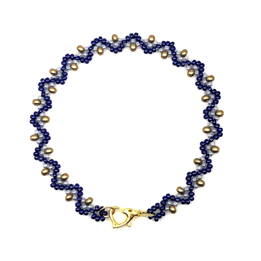 Navy Blue Light Blue Bracelet With A Gold Touch Minimalist 8